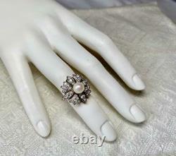 2 CT Old Mine Cut Diamond Platinum Pearl Ring Antique Victorian Art Deco Flower