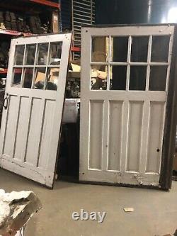 2 vintage c1900 carriage house barn style doors w track 84/48 old glass 9/13