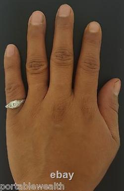 3Stone Antique Old Mine Cut Diamond Engagement Ladies Ring 19K WG Vintage GIA