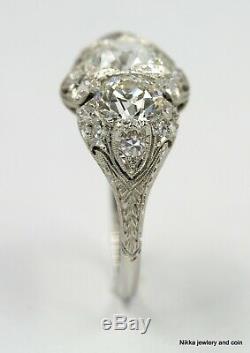 3.51 Ct Antique Vintage Art Deco Old European Diamond Engagement Ring Plat Gia