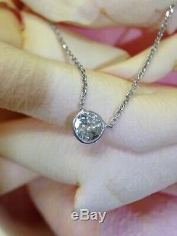47CT Antique Old Mine Cut Diamond Solitaire Floating 14K White Gold Necklace