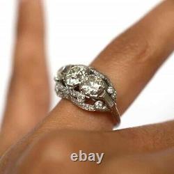 4.46CT Old European Cut Diamond 14K Gold Vintage Three Stone Engagement Ring