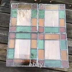 4 Old Vintage Antique Leaded Stained Glass Window Panels 9.75 x 8.5