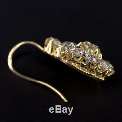 5.5 Carat Old Mine Cut Diamond Cluster Earrings Antique Drop Dangle Vintage Halo