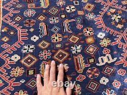 5x7 BLUE ANTIQUE RUG geometric tribal farmhouse carpet old heriz authentic 4x6