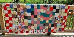 75 x 75 Vintage Antique Patchwork Quilt Must See Photos Very Old Heirloom