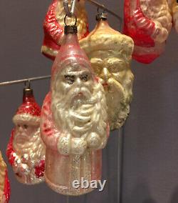 7 Santa Antique Vintage Christmas glass ornaments OLD German w Tree, Head