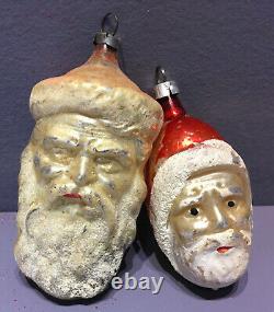 7 Santa Antique Vintage Christmas glass ornaments OLD German w Tree, Head