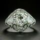 9ct Old European Cut Diamond Three Stone Art Deco Engagement Ring 14k White Gold