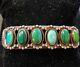 Antique Old Vintage Native American Coin Silver And Turquoise Row Cuff Bracelet