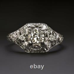 ART DECO DIAMOND ENGAGEMENT RING PLATINUM OLD EUROPEAN CUT VINTAGE ANTIQUE 1920s
