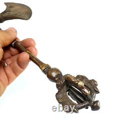 Aged Tibetan Brass Buddhist Ritual Double Axe Nepal Old Vintage Antique Finish