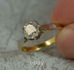 Antique 0.95ct Old Mine Cut Diamond 18ct Gold & Platinum Engagement Ring d0347