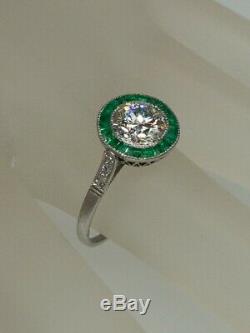 Antique $12,000 2.50ct Colombian Emerald VS2 H Old Euro Diamond Platinum Ring