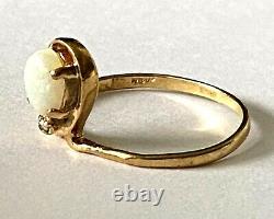 Antique 14K Solid Yellow Gold Natural Opal Old Cut Diamond Ladies Ring Size 5.75