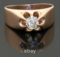 Antique 14K rose gold 0.60CT Old Euro cut diamond solitaire wedding ring sz 6.25