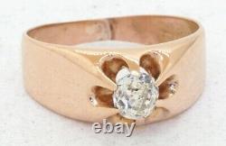 Antique 14K rose gold 0.60CT Old Euro cut diamond solitaire wedding ring sz 6.25