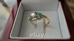 Antique 14k 18k Solid Gold 0.30 Ct Si1 Old Cut Diamond Green Emerald Ring 5.75
