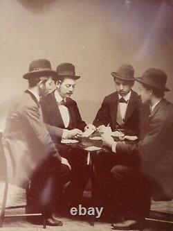 Antique 1800s POKER PLAYERS Tin Type Photo Early Old Vintage Tintype