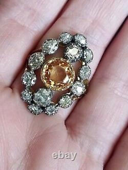 Antique 18ct Georgian Imperial Topaz Old Cut Diamond 2.25ct Ring 18ct Gold