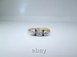 Antique 18ct Yellow Gold 1.10ct Natural Old Mine Cut Diamond Trilogy Ring Size M