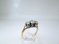 Antique 18ct Yellow Gold 1.10ct Natural Old Mine Cut Diamond Trilogy Ring Size M