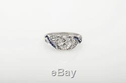 Antique 1920 $10,000 2.25ct Old Cut Diamond Blue Sapphire Platinum Filigree Ring