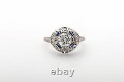 Antique 1920s $10K 1.65ct VS I Old Euro Diamond Sapphire Platinum Filigree Ring