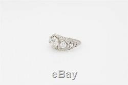 Antique 1920s $25,000 3.50ct Old Mine Cut Diamond Platinum Filigree 3 Stone Ring