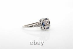 Antique 1920s. 75ct Old Euro French Cut Blue Sapphire 18k Gold Filigree Ring