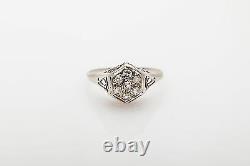 Antique 1920s. 75ct Old Mine Cut Diamond 18k White Gold Filigree Ring RARE