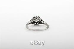 Antique 1920s. 75ct Old Mine Cut VS H Diamond Emerald 18k Gold Filigree Ring
