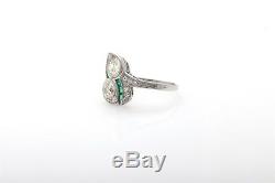 Antique 1920s $8000 2ct VS I Old Euro Diamond Emerald Platinum Filigree Ring
