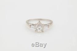Antique 1930 $7000 1.50ct Old Mine Cut Pear Diamond 14k White Gold Wedding Ring