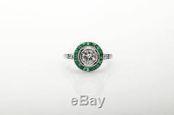 Antique 1930s $7000 2ct Colombian Emerald Old Euro VS H Diamond Platinum Ring