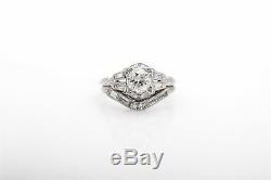 Antique 1930s DECO $12,000 2ct Old Euro VS I Diamond Platinum Wedding Ring Set