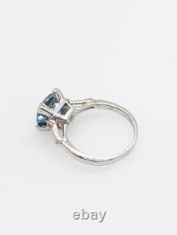 Antique 1930s DECO $4000 5ct Natural Old Cut Blue Zircon Diamond Platinum Ring