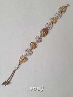 Antique 19c Very Old Vintage Silver Gold plate Ornate Filigree Link Panel Bracel