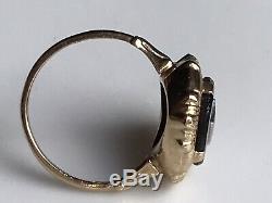 Antique 19th c 10k GoldOld Mine Diamond ChipFiligreeOnyx Mourning Ring 5.25