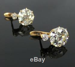 Antique 7.0ct European & Old Mine Cut Diamond 18K Gold Drop Earrings