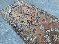 Antique 80-90 Years Old Vintage Runner Hand Knotted Wool Boho Decor Runner Rug