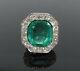 Antique 8.0ct Colombian Emerald 4.0ct Old Mine Cut Diamond 18k Yellow Gold Ring