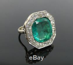 Antique 8.0ct Colombian Emerald 4.0ct Old Mine Cut Diamond 18K Yellow Gold Ring