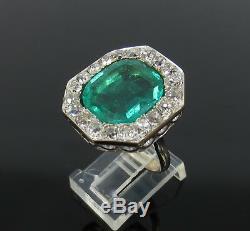Antique 8.0ct Colombian Emerald 4.0ct Old Mine Cut Diamond 18K Yellow Gold Ring