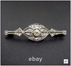 Antique Art Deco 14K white Gold 3/4 CTW Old Mine Diamond Pin Brooch