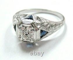 Antique Art Deco 18K White Gold Engagement Ring Old European cut 1/2 ct Diamond