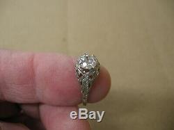Antique Art Deco 18k White Gold. 75ct. Old Mine Cut Diamond Filigree Ring