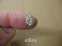 Antique Art Deco 18k White Gold. 75ct. Old Mine Cut Diamond Filigree Ring