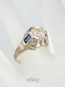 Antique BELAIS 1920s 1ct VS2 K Old Cut Diamond Sapphire 18k Gold Mens Ring Band