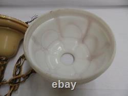 Antique Brass Ceiling Light Fixture Decorative Milk Glass Swags Old Vtg 4499-15